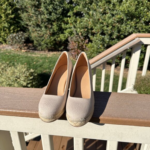 NWOT Crew Wedge Womens 7 Tan Cream Espadrilles Jute Platforms Canvas Sandals - Picture 6 of 11